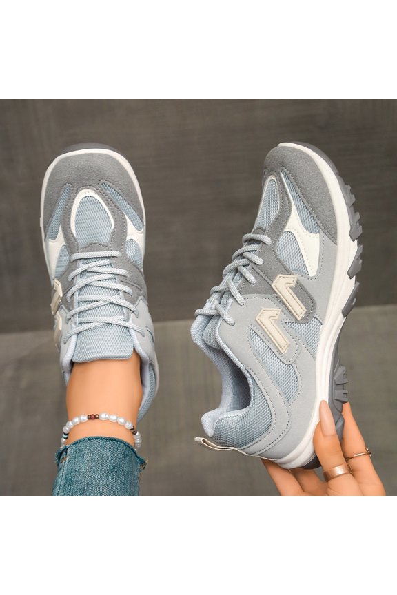 Women'S Running Sneakers in New Color Block Design, Lace-Up Style, Thick Sole for Comfort, Women Shoes