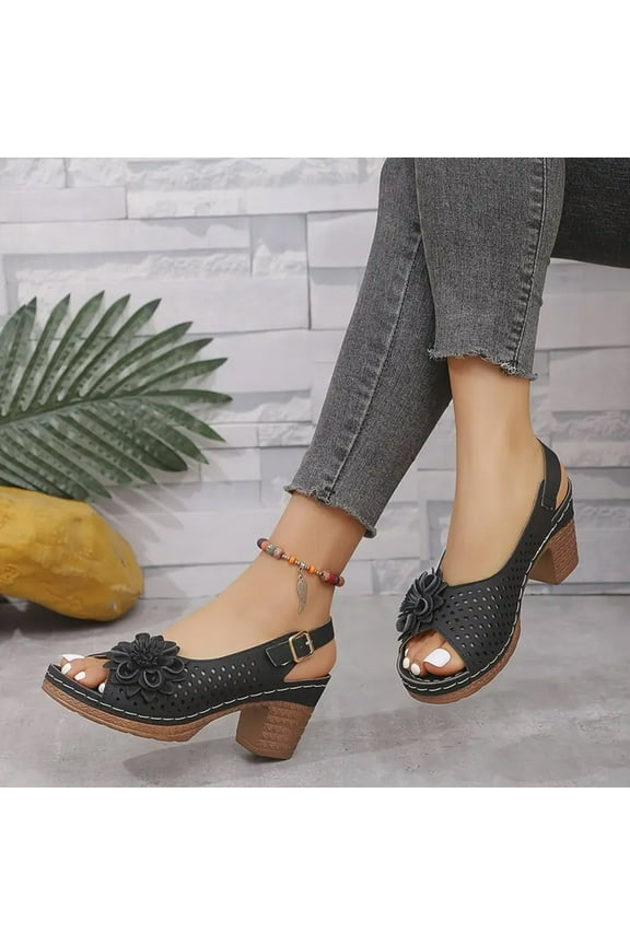 Women'S Sandals Buckled Square Heel Sandals for Women,Dressy Peep Toe Slingback Low Heeled Wedge Shoes Dress Sandals