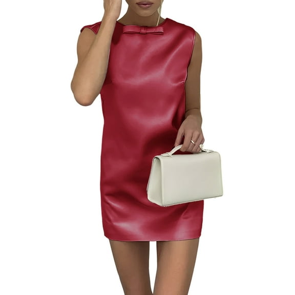 Women'S Satin Backless Round Neck Sleeveless Party Mini Dress Wine Red M