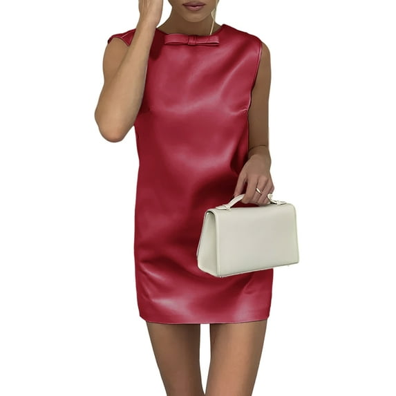 Women'S Satin Backless Round Neck Sleeveless Party Mini Dress Wine Red S