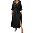 thumbnail image 1 of Women'S Satin Batwing Sleeve Cocktail Evening A Line Long Dress V Neck Ruched Loose Maxi Dress, 1 of 9