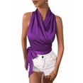 thumbnail image 1 of Women'S Satin Blouse Wrap V Neck Sleeveless Tie Side Summer Elegant Crop Tops  XL, 1 of 7