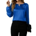 thumbnail image 1 of Women'S Satin Casual Long Sleeve Shirt, Elegant Business Work Top, Formal Autumn Outfit for the Office Blue M, 1 of 9