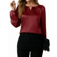 thumbnail image 1 of Women'S Satin Casual Long Sleeve Shirt, Elegant Business Work Top, Formal Autumn Outfit for the Office Wine Red S, 1 of 10