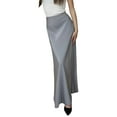 thumbnail image 1 of Women'S Satin High Waisted Maxi Skirts Hidden Zip A Line Long Skirt Light Gray M, 1 of 4