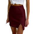 thumbnail image 1 of Women'S Satin Lace Trim High Waist Split Hem Bodycon Mini Short Skirt Wine Red L, 1 of 9