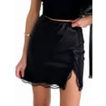thumbnail image 1 of Women'S Satin Lace Trim High Waist Split Hem Bodycon Mini Short Skirt, 1 of 10