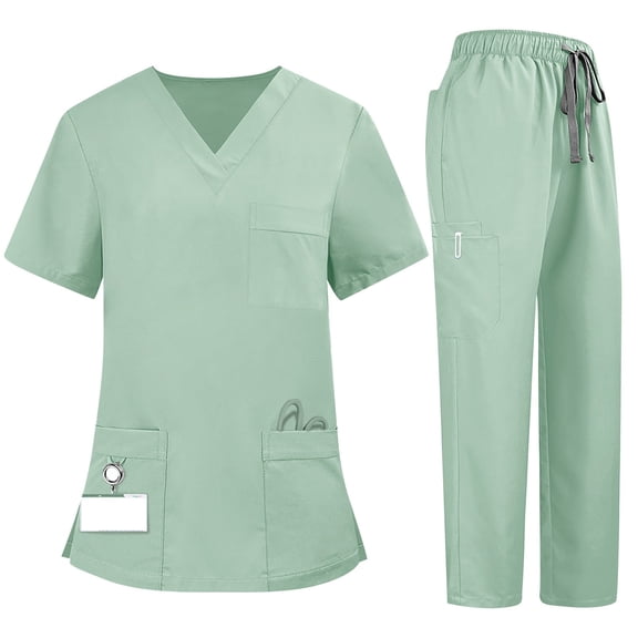 Women'S Scrub Set, Women's Quick-Dry 2-Piece V-Neck Scrub Uniform Set - Short Sleeve Work Tee & Pants with Pockets, Solid Color, Comfort Fit, Four Seasons Ag Mint Green