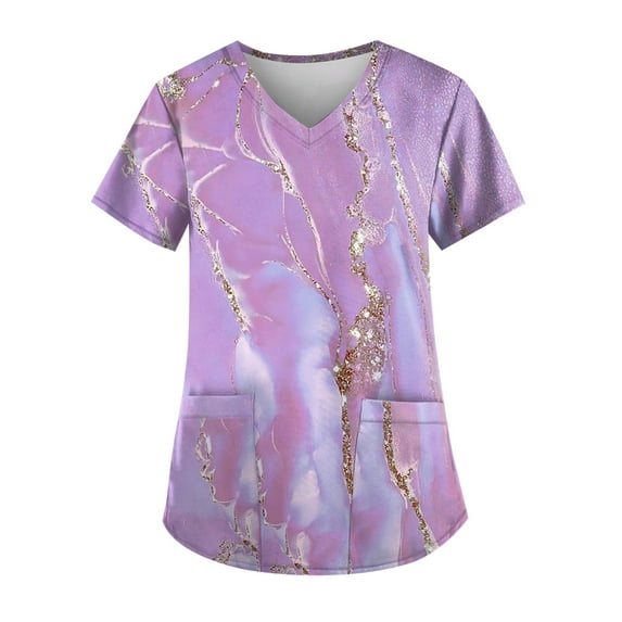 Women'S Scrub Tops Working Casual Crop Women Short Sleeve Summer with Pockets Thin