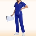 thumbnail image 1 of Women'S Scrubs Set,Scrubs for Women Set, Stretchy V-Neck Top & Jogger Pants with Multi-Pocket Yoga Waistband - Blue - L, 1 of 4