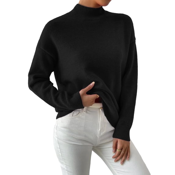 Women'S Seamless Sweater Ready to Wear Long Sleeve Knitted Pullover Tops Black S
