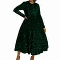 thumbnail image 1 of Women'S Sequin Plus Size Long Sleeve A-Line Flared Party Cocktail Sparkle Glitter Evening Shiny Maxi Dress Green XXL, 1 of 6