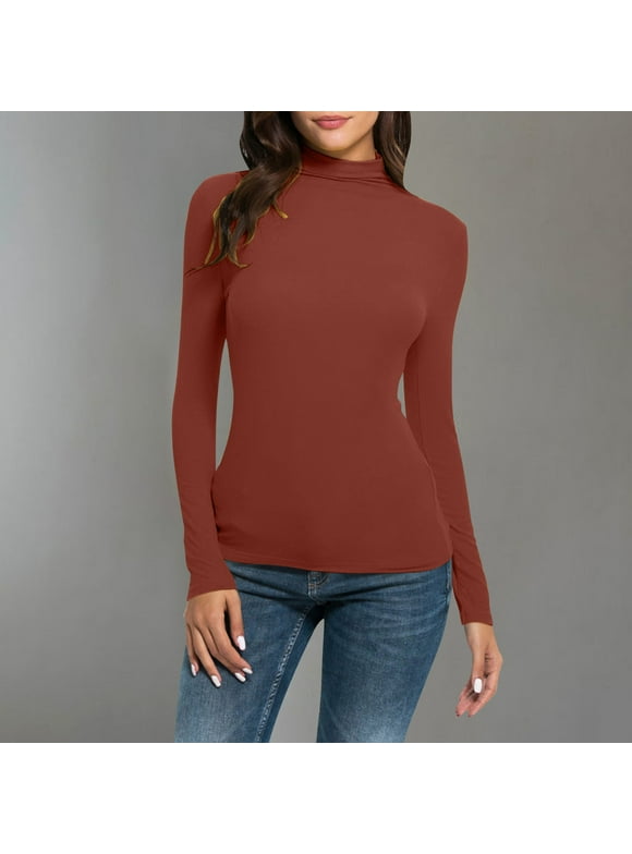 Women'S Sexy High Neck Slim Fit Bottom Top Long Sleeve Solid Color T-Shirt Overlay Long Sleeve High Neck Top/Shirt