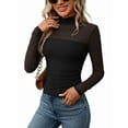 thumbnail image 1 of Women'S Sexy- Mock Turtle Neck Long Sleeve Tops Sheer Mesh Ruched Trendy Going Out Shirts Blouse Black S, 1 of 7