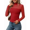 thumbnail image 1 of Women'S Sexy- Mock Turtle Neck Long Sleeve Tops Sheer Mesh Ruched Trendy Going Out Shirts Blouse Red M, 1 of 7