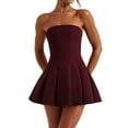 thumbnail image 1 of Women'S Sexy- Strapless Ruched Pleated Tube Mini Dress Y2K Sleeveless A Line Bodycon Short Dress Wine Red S, 1 of 6