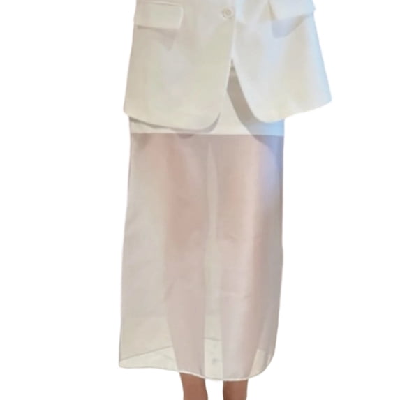 Women'S Sheer High Waist Skirt Fashion Chic Casual Office Midi Pencil Skirt Elegant See Through White M