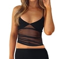 thumbnail image 1 of Women'S Sheer Mesh Camisole Tops Ruched V Neck Spaghetti Strap Crop Tank Top, 1 of 10
