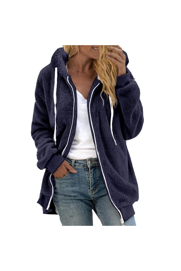 Women'S Sherpa Fleece Jacket Zipper V-Neck Pullover Tops Long Sleeve Hooded Blouse Sweatshirt Fashion Winter Outwear