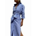 thumbnail image 1 of Women'S Shirt Dress Casual Lapel 3/4 Sleeve Button-Down Collar Slit Tie Resort Maxi Dress Blue XXL, 1 of 10