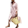 thumbnail image 1 of Women'S Shirt Dress Casual Lapel 3/4 Sleeve Button-Down Collar Slit Tie Resort Maxi Dress Pink XXL, 1 of 8