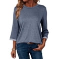 thumbnail image 1 of Women'S Shirts Fashion 3/4 Length Sleeve T Shirts Cute Crewneck Casual Tops Basic Blouses Blue XXL, 1 of 6