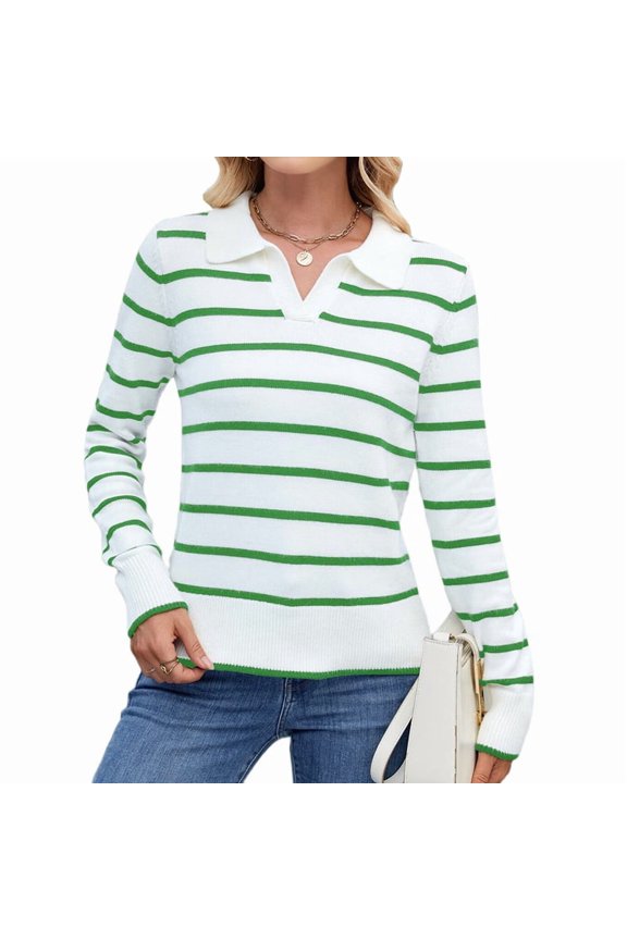 Women'S Shirts Lapel Collar V Neck Long Sleeve Blouse Dressy Casual Tunic Tops Green L