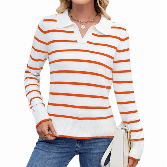 Women'S Shirts Lapel Collar V Neck Long Sleeve Blouse Dressy Casual Tunic Tops Orange Red M