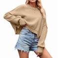 thumbnail image 1 of Women'S Short Batwing Hoodie 2025 Fall Outfits Trendy Crewneck Side Slit Fashion Pullover Tops Khaki XL, 1 of 6