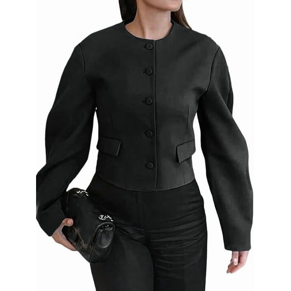 Women'S Short Blazer Button-Down Business Casual Autumn Clothing Winter Outerwear Black M