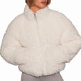 thumbnail image 1 of Women'S Short Coat Casual Jacket with Pockets Warm Winter Zip-Up Outwear Cream White XXXL, 1 of 7