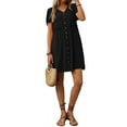 thumbnail image 1 of Women'S Short Sleeve Button Down Bohemian Holiday V-Neck Short Sleeve Dresses with Pockets Black M, 1 of 6