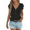 thumbnail image 1 of Women'S Short Sleeve Button Down Cardigan Sweater V Neck Cable Knit Shrug Vest Black L, 1 of 5