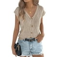 thumbnail image 1 of Women'S Short Sleeve Button Down Cardigan Sweater V Neck Cable Knit Shrug Vest Khaki L, 1 of 5