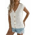 thumbnail image 1 of Women'S Short Sleeve Button Down Cardigan Sweater V Neck Cable Knit Shrug Vest White S, 1 of 6