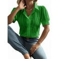 thumbnail image 1 of Women'S Short Sleeve Button Down Collared Blouses Embroidery Eyelet Top Green L, 1 of 5