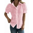 thumbnail image 1 of Women'S Short Sleeve Button Down Collared Blouses Embroidery Eyelet Top Pink M, 1 of 6