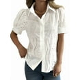 thumbnail image 1 of Women'S Short Sleeve Button Down Collared Blouses Embroidery Eyelet Top White S, 1 of 6