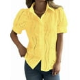 thumbnail image 1 of Women'S Short Sleeve Button Down Collared Blouses Embroidery Eyelet Top Yellow S, 1 of 5
