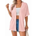 thumbnail image 1 of Women'S Short Sleeve Cardigan Summer Cardigan Casual Loose Beach Cover-Up Curved Hem Pink L, 1 of 5