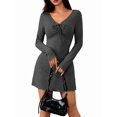thumbnail image 1 of Women'S Short Sleeve Drawstring Front Ruched Short Dress V Neck A Line Tshirt Dresses Flower Gray L, 1 of 9