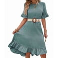 thumbnail image 1 of Women'S Short Sleeve Dresses High Waist Round Neck Solid Flounce Sleeve Ruffle Dress Gray Blue S, 1 of 6