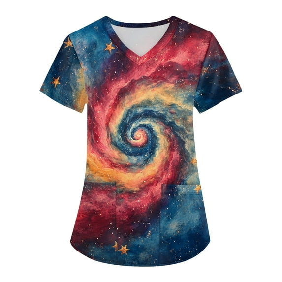 Women'S Short Sleeve Floral Print Scrubs, Polyester-Spandex Workwear Scrubs Loose Fit Scrub Shirts For Nurses Colourful Tops Printed Women Vintage Dress Dresses Summer 2025 Blue