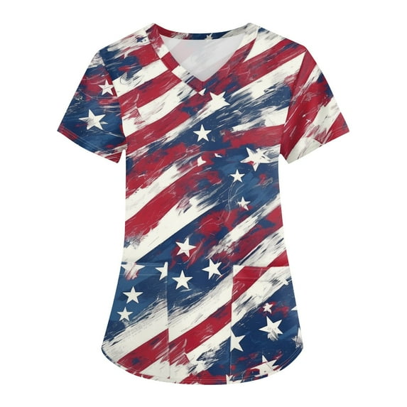 Women'S Short Sleeve Floral Print Scrubs, Polyester-Spandex Workwear Scrubs Loose Fit Scrub Shirts For Nurses Colourful Tops Printed Women Vintage Dress Dresses Summer 2025 Blue