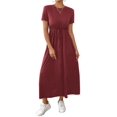 thumbnail image 1 of Women'S Short Sleeve Maxi Dresses Casual Long Dress with Pockets Claret L, 1 of 7
