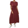 thumbnail image 1 of Women'S Short Sleeve Maxi Dresses Casual Long Dress with Pockets Wine Red L, 1 of 8