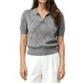 thumbnail image 1 of Women'S Short Sleeve Po-Lo Sweater Knit V Neck Pullover Shirt Summer Top Gray XL, 1 of 6