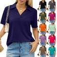 thumbnail image 1 of Women'S Short Sleeve Polo Shirts Collared V Neck Business Casual Dressy Blouses,Navy Xl, 1 of 6