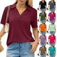 thumbnail image 1 of Women'S Short Sleeve Polo Shirts Collared V Neck Business Casual Dressy Blouses,Wine Xxl, 1 of 6