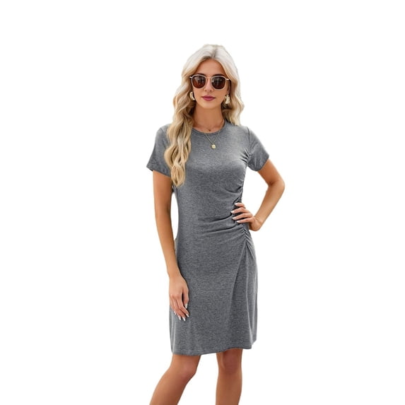 Round Neck Short Sleeve Dress Gray XL